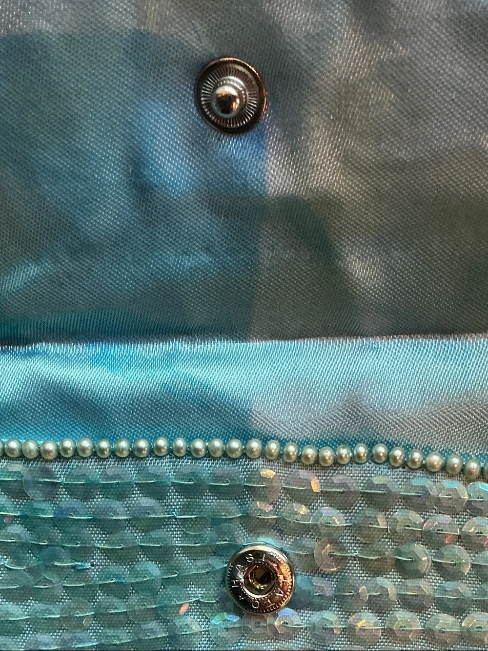 Turquoise LA Regal  Sequin & Pearl Trim VINTAGE Clutch
